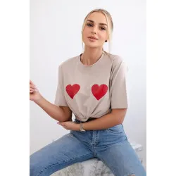 Moteriški smėlinės spalvos marškinėliai TwoHearts