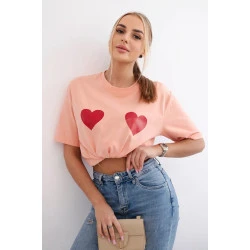 Sieviešu persiku krāsas T-krekls TwoHearts