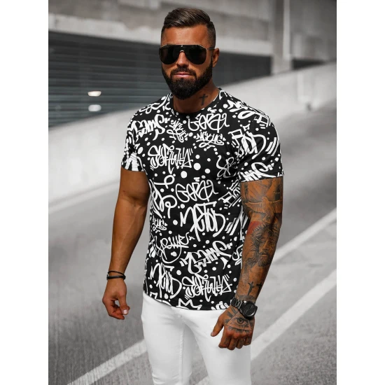 Vīriešu melns t-krekls ar rakstiem Ginger JS/8T1216/3