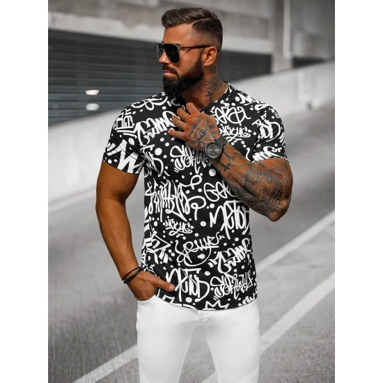 Vīriešu melns t-krekls ar rakstiem Ginger JS/8T1216/3