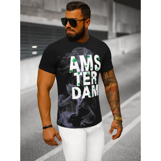 Melns vīriešu T-krekls Amsterdam O/T128/3Z