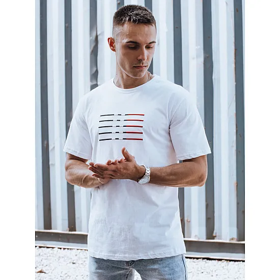 Męski biały T-shirt Lines RX5568