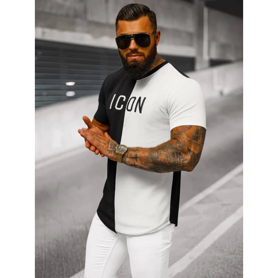 Vīriešu melnbalts Icon T-krekls O/7776T