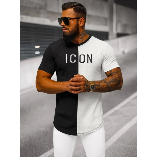 Vīriešu melnbalts Icon T-krekls O/7776T