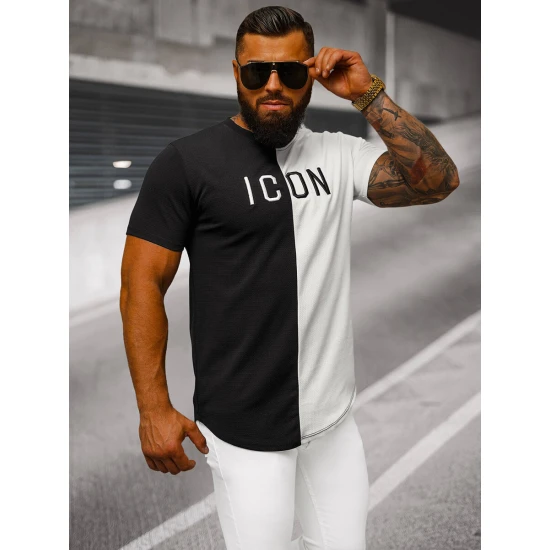 Vīriešu melnbalts Icon T-krekls O/7776T