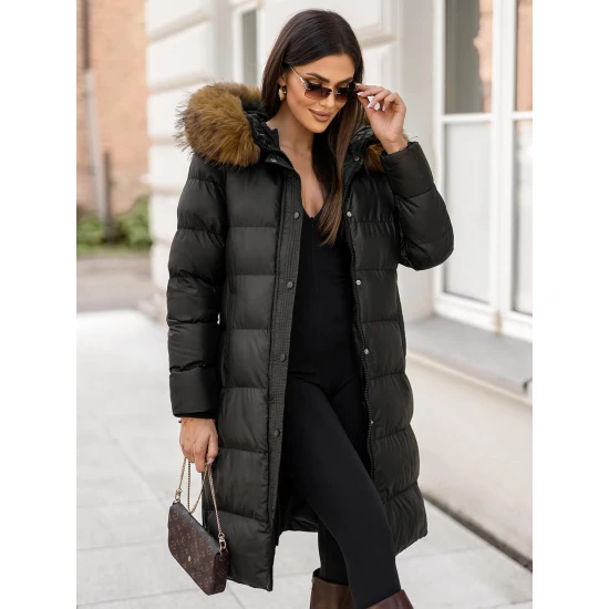 Sieviešu melna ziemas jaka ar kapuci Merin Jakas