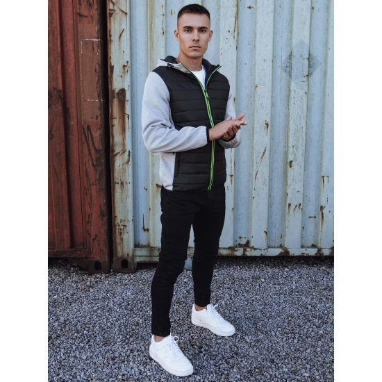 Vīriešu pelēka jaka ar zaļām detaļām Lucas TX4862