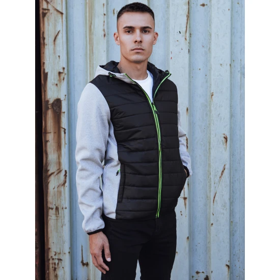 Vīriešu pelēka jaka ar zaļām detaļām Lucas TX4862