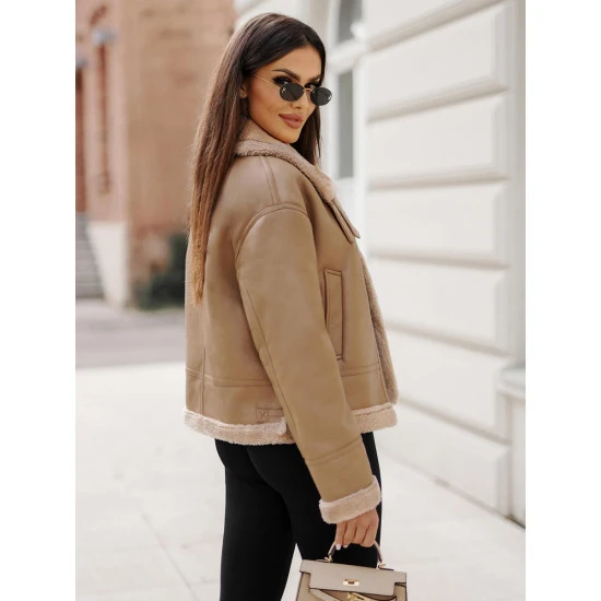 Sieviešu brūna ādas jaka ar kažokādu Maria JS/11Z8176