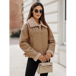 Sieviešu brūna ādas jaka ar kažokādu Maria