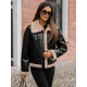 Sieviešu melna ādas jaka ar brūnu kažokādu Maria