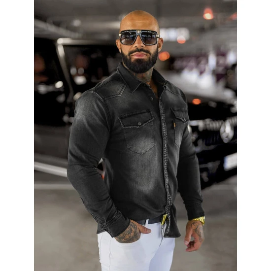 Vīriešu džinsa krekls melnā krāsā O/51413