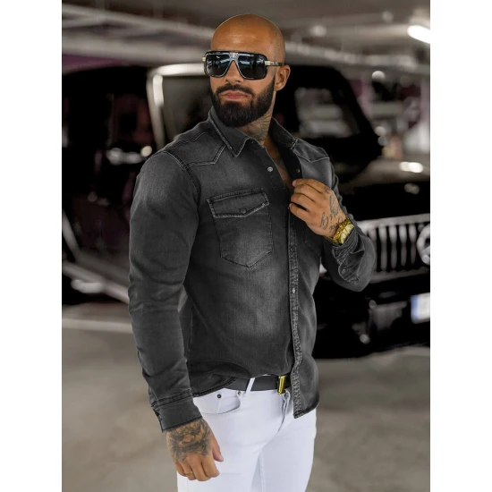 Vīriešu džinsa krekls pelēkā krāsā O/51413