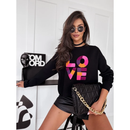 Sieviešu melns oversize džemperis Love MY1982
