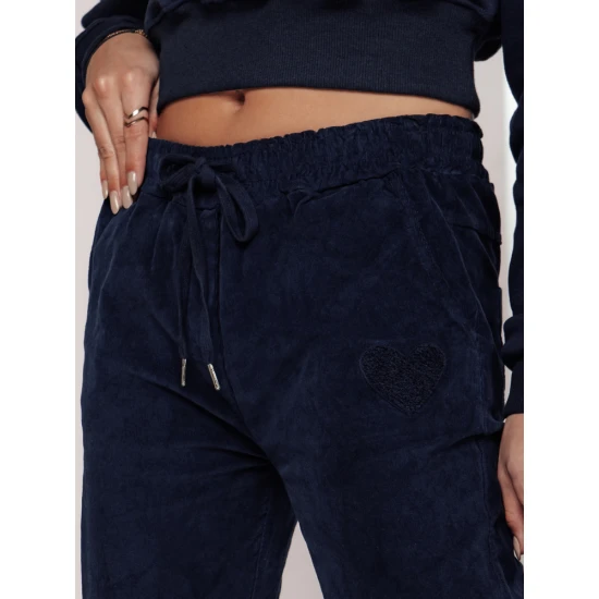 Sieviešu samta ikdienas bikses tumši zilā krāsā Velvi UY2288