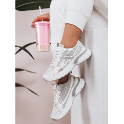Sieviešu balti ar sudraba detaļām ikdienas apavi Dinamic