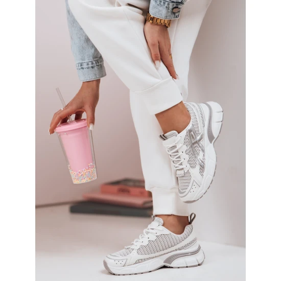 Sieviešu balti ar sudraba detaļām ikdienas apavi Dinamic ZY0595