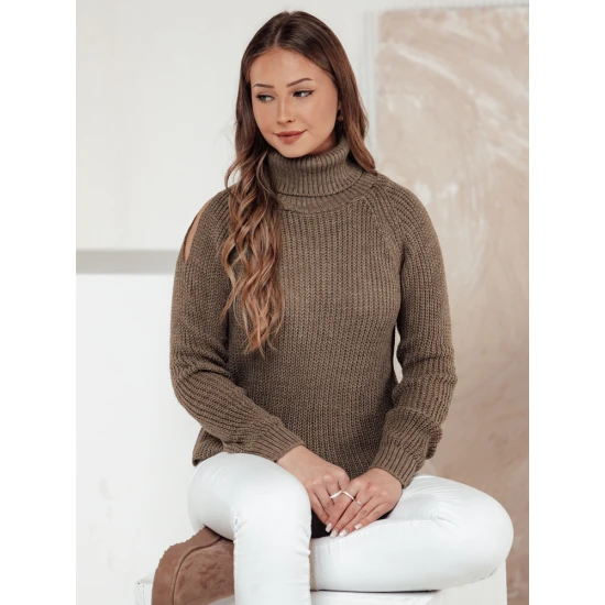 Sieviešu brūns džemperis ar augstu apkakli Fibi MY2403