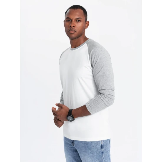 Vīriešu balts/pelēks krekls ar garām piedurknēm Artur V5 OM-LSCL-0105