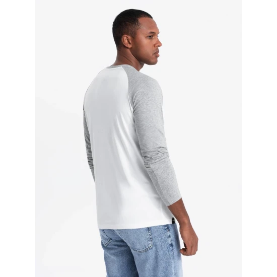 Vīriešu balts/pelēks krekls ar garām piedurknēm Artur V5 OM-LSCL-0105