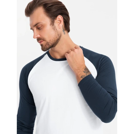 Vīriešu balts/tumši zils krekls ar garām piedurknēm Artur V1 OM-LSCL-0105