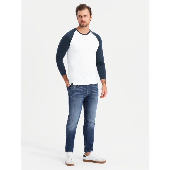 Vīriešu balts/tumši zils krekls ar garām piedurknēm Artur V1 OM-LSCL-0105