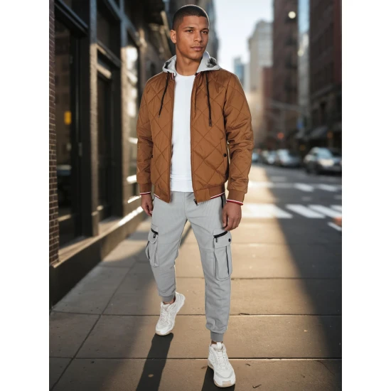 Vīriešu brūna jaka ar kapuci Stefun TX5011