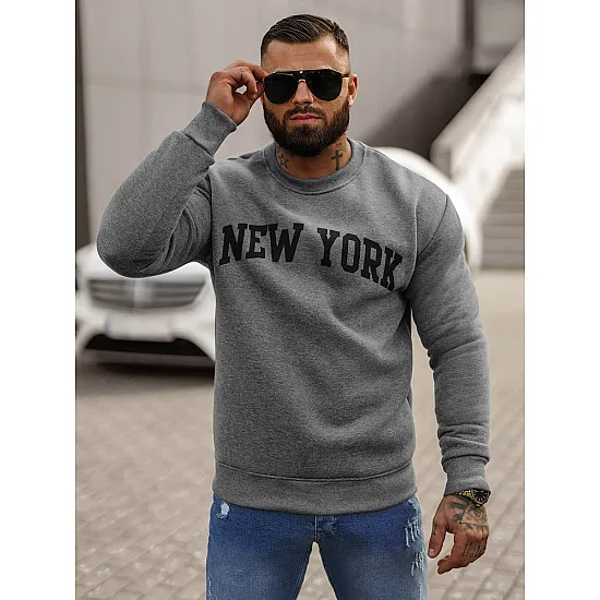 Vīriešu pelēks džemperis ar kapuci New York JS/8B1362/5