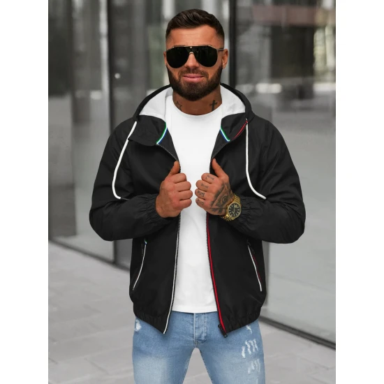 Vīriešu melna jaka ar kapuci Pyter JS/31M5069/392