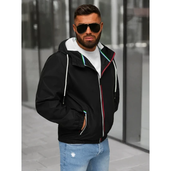 Vīriešu melna jaka ar kapuci Pyter JS/31M5069/392