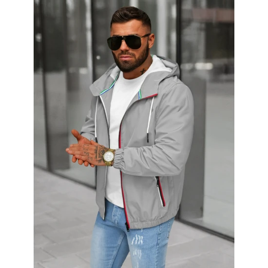 Vīriešu pelēka jaka ar kapuci Pyter JS/31M5069/215