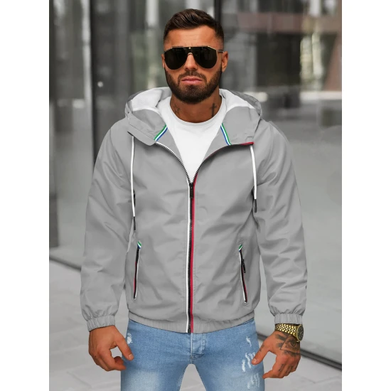 Vīriešu pelēka jaka ar kapuci Pyter JS/31M5069/215