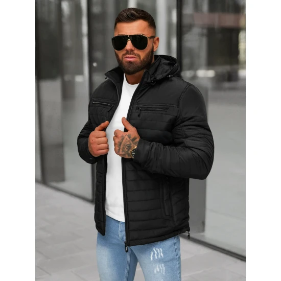 Vīriešu melna stepēta jaka ar kapuci Valter JS/5M3276/392