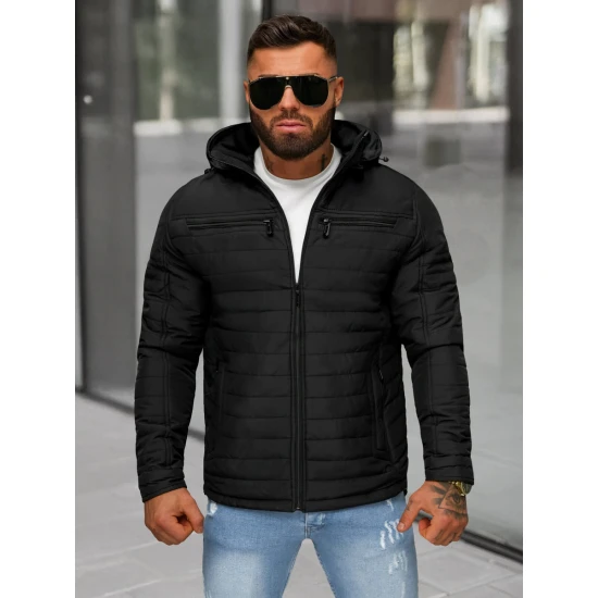 Vīriešu melna stepēta jaka ar kapuci Valter JS/5M3276/392