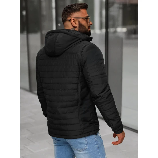 Vīriešu melna stepēta jaka ar kapuci Valter JS/5M3276/392