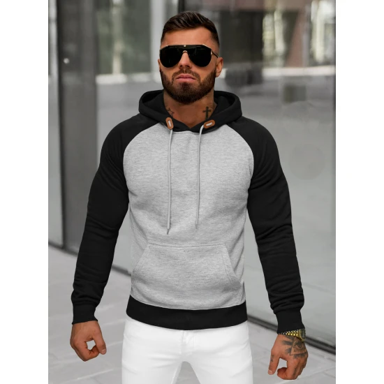 Vīriešu pelēks džemperis ar kapuci Aiden JS/8B157/2