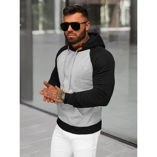 Vīriešu pelēks džemperis ar kapuci Aiden JS/8B157/2