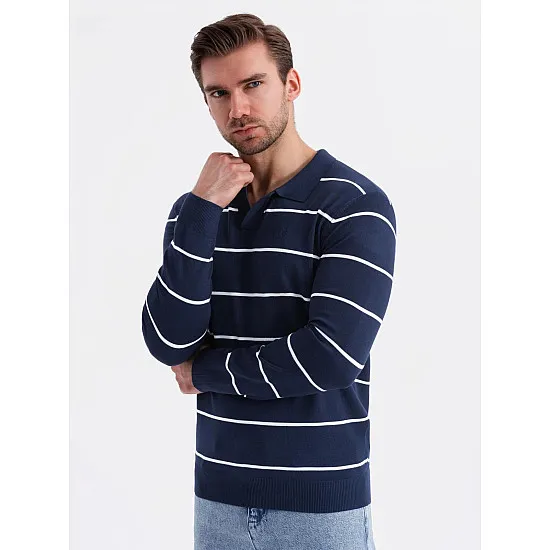 Vīriešu polo krekliņš ar garām piedurknēm zils Don V1 OM-POLS-0146