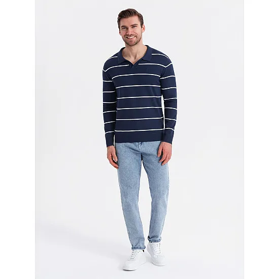 Vīriešu polo krekliņš ar garām piedurknēm zils Don V1 OM-POLS-0146