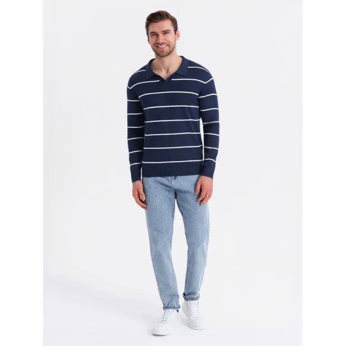 Vīriešu polo krekliņš ar garām piedurknēm zils Don V1 OM-POLS-0146