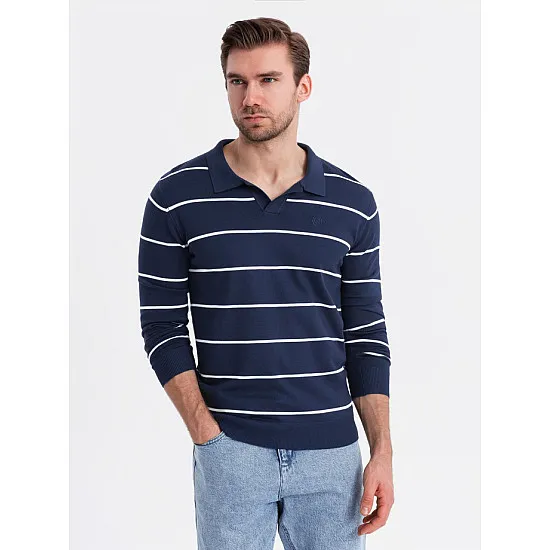 Vīriešu polo krekliņš ar garām piedurknēm zils Don V1 OM-POLS-0146