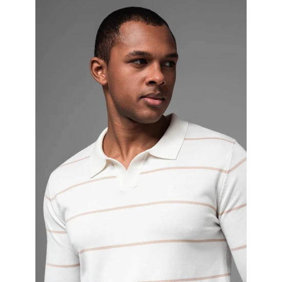 Vīriešu polo krekliņš ar garām piedurknēm balts Don V4 OM-POLS-0146