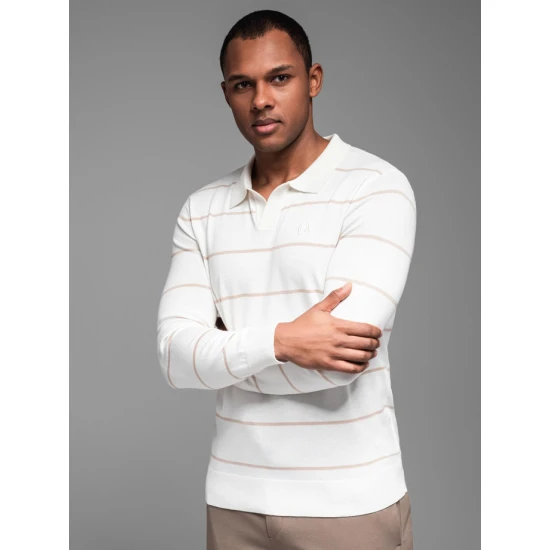 Vīriešu polo krekliņš ar garām piedurknēm balts Don V4 OM-POLS-0146