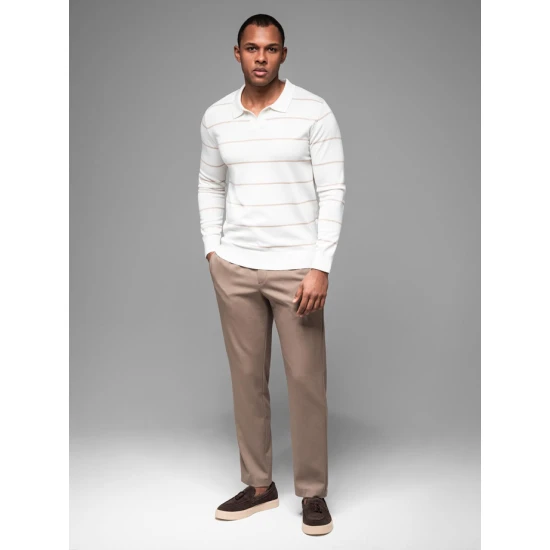 Vīriešu polo krekliņš ar garām piedurknēm balts Don V4 OM-POLS-0146