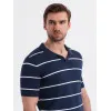 Vīriešu svītrains tumši zils polo krekls Ton V1 OM-POSS-0145