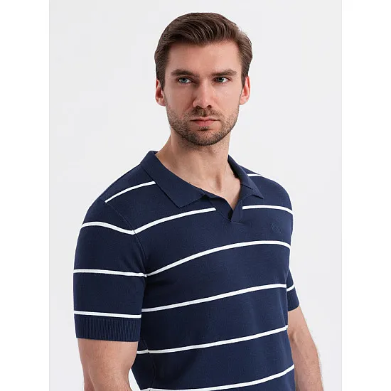 Vīriešu svītrains tumši zils polo krekls Ton V1 OM-POSS-0145