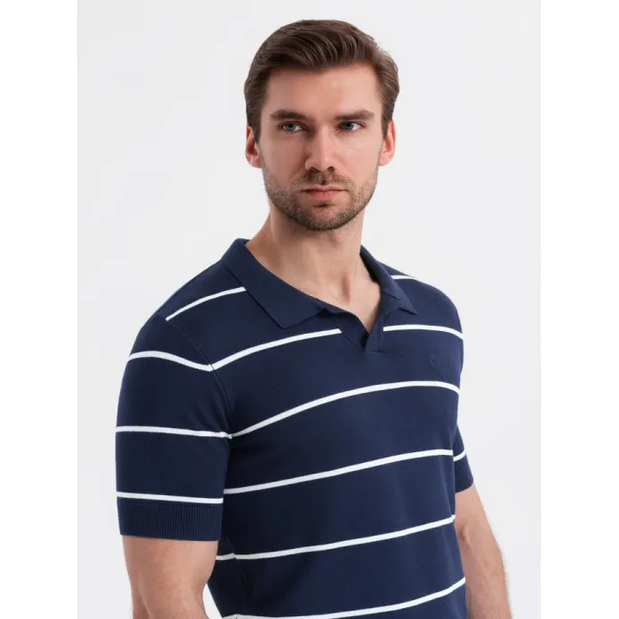 Vīriešu svītrains tumši zils polo krekls Ton V1 OM-POSS-0145