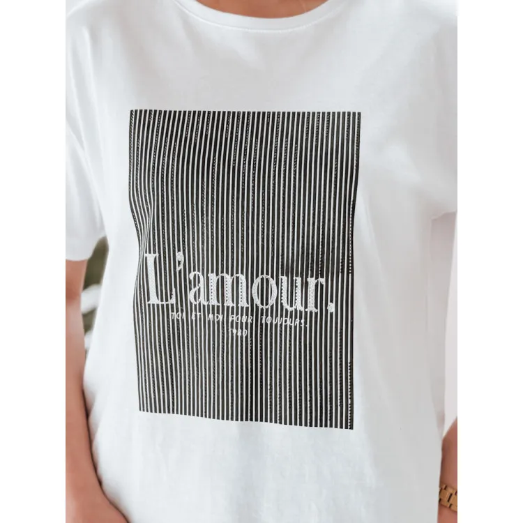 Sieviešu balts ar melnu dizainu T-krekls Lamur RY2588