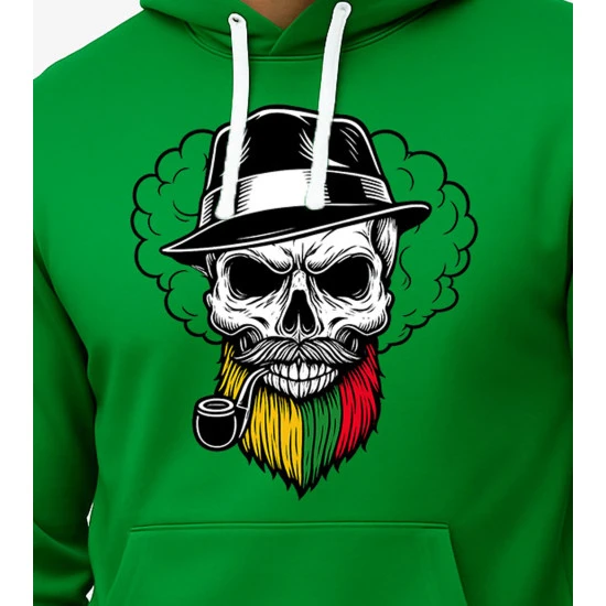 Vīriešu zaļš svīteris ar kapuci Skull Beard-Beard PK4011
