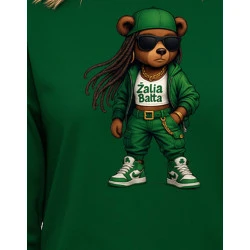 Sieviešu tumši zaļa džemperis ar kapuci Green White Bear